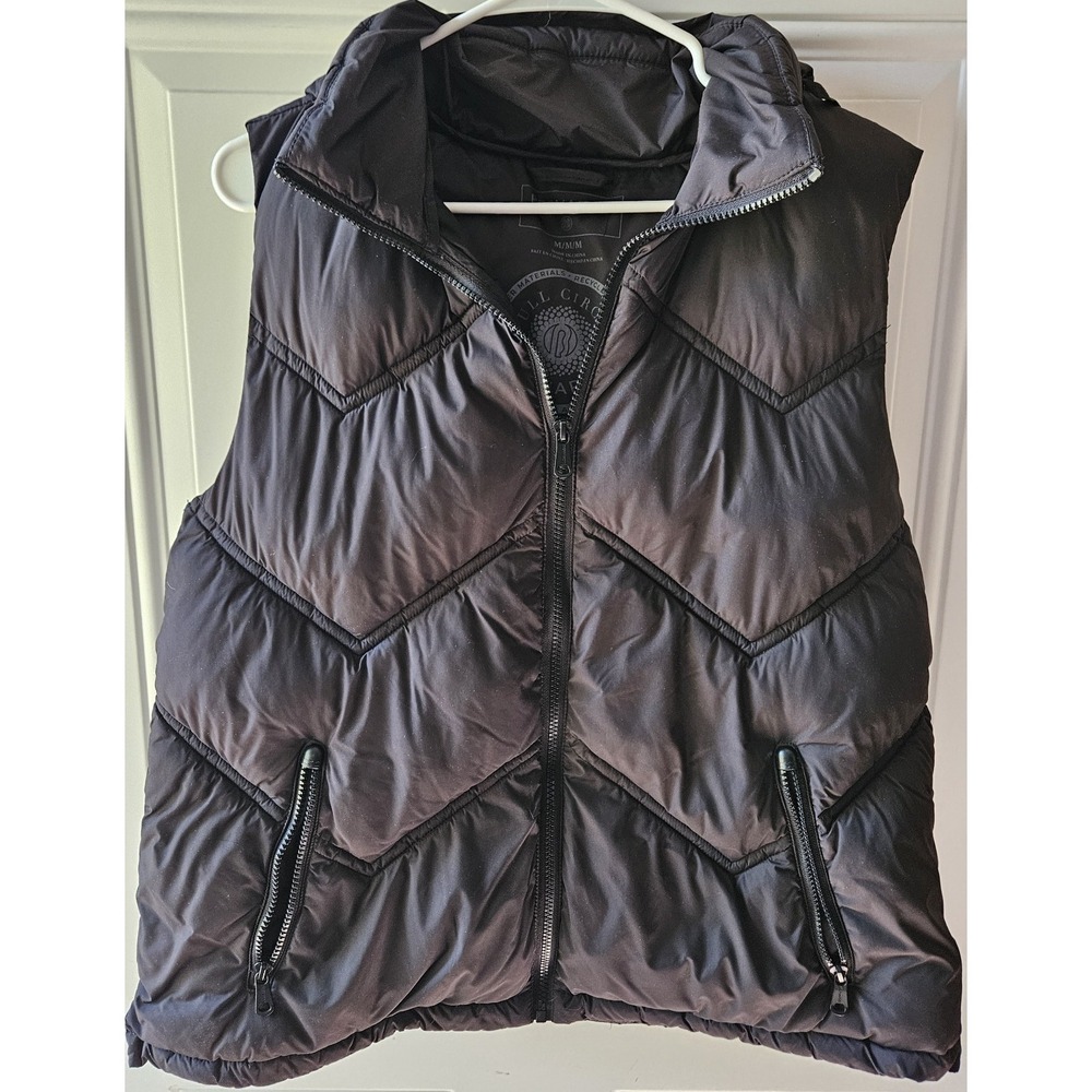 Bernardo Womens Puffer Vest Medium Black Hooded Full Zip Chevron‎ Quilted...